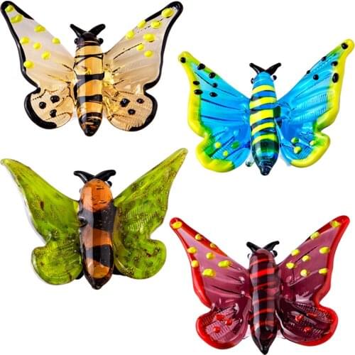 H&D Art Glass Butterfly Set Miniature Collectibles Hand Blown Animals Figurines Ornament Decoration for Home Garden Gift Ideas