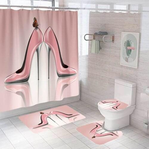 Home Decor Waterproof Shower Curtain Set with 12 Hooks Toilet Covers Bath Mat Bathroom Non-slip Rug Polyester Fabric Washable