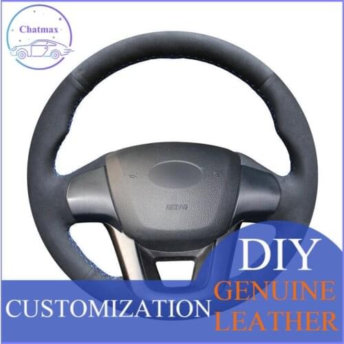 For Kia K2 Rio 2011 Custom Made DIY Anti Slip Hand stitched Black Suede Car Steering Wheel Cover anti-slip design all season