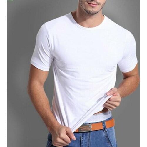 Plus Hot Mens Soft Quality Bamboo Fiber Round Neck T-Shirt Undershirts 2020 Hot Sale Simple Solid Color All-Match Summer