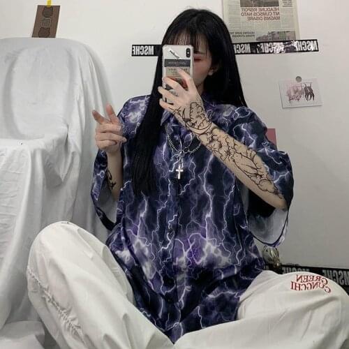 Long Sleeve Hip Hop Shirts Mens Cool Harajuku Lightning Shirts Male Casual Shirts Streetwear Fashion Korean Summer Shirt Male