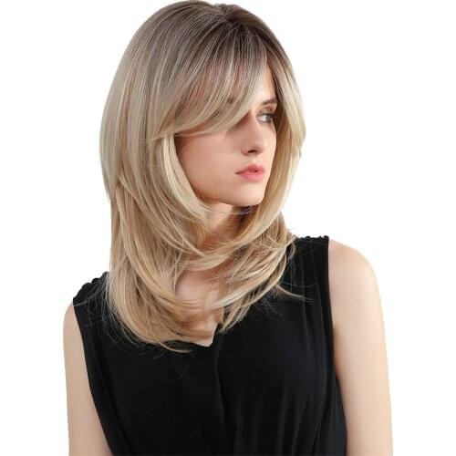 Sexy Charming Medium Straight Heat Resistant Synthetic Ombre Wigs for Daily Work