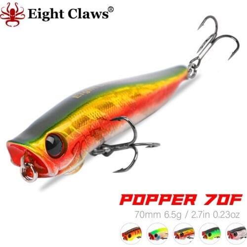 EIGHT CLAWS 70mm 6.5g Popper Fishing Lure Floating Jerkbait Topwater Wobbler Hard Bait Plastic Swimbait