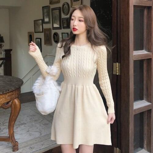 Twisted Knitted Sweater Dress Women Casual Autumn Winter Mini Dress Long Sleeve High Waist Korean Party Dress Vintage Warm B561