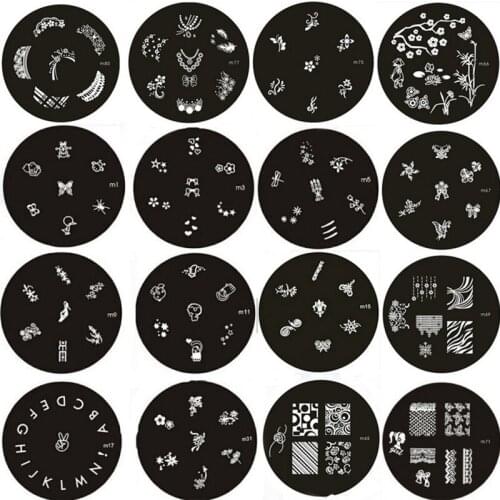 10ps Round Stainless Steel m series Nail Art Stencils Stamping Template Printing Image Plate Palette 3d nail Mold