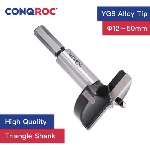 12~53mm Forstner Drill Bit Wood Hole Saw Cutter Alloy Tip YG8 Hinge Open Woodworking Triangle Shank Drill Bit