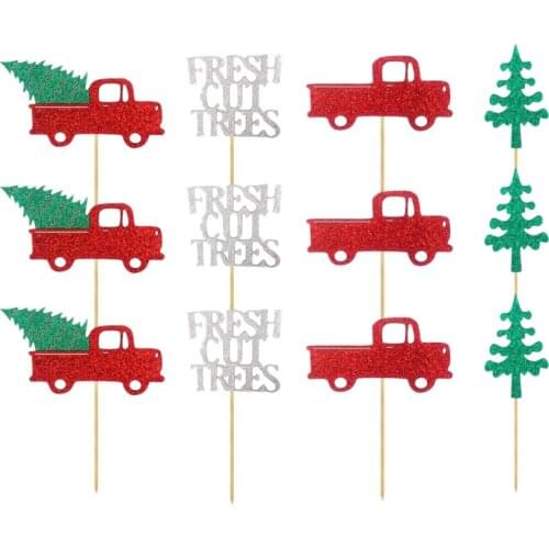 12Pcs Cake Topper Merry Christmas Cupcake Toppers Picks Food Pick Stick