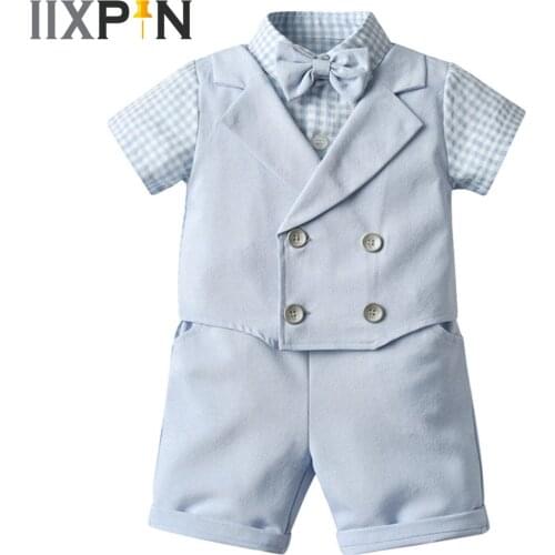 2Pcs Kids School Uniforms Clothes Baby Boys Dress Suit Christening Baptism Wear Gentleman Birthday Party Childrens Clothing