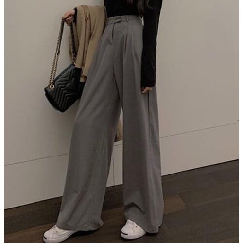 2021 Spring and Autumn Wind High Waist Solid Color Wild Wide-leg Straight-leg Pants Fashion Loose and Thin Casual Trousers Women