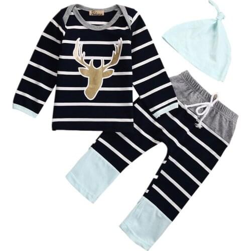 Newborn Toddler Infantil Baby Boys Baby Girls Unisex Long Sleeve Tops +Long Pants Hat 3PCS Outfits Set Clothes