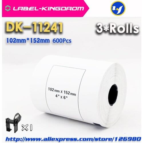 3 Refill Rolls Generic DK-11241 Label Diameter 102mm*152mm 200Pcs Compatible for Brother Label Printer White Paper DK-1241