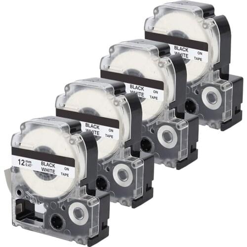 4 Pack Compatible Label Tape Replacement for Epson LK-4WBN (SS12KW) Label Tape Cartridges Black on White Tape