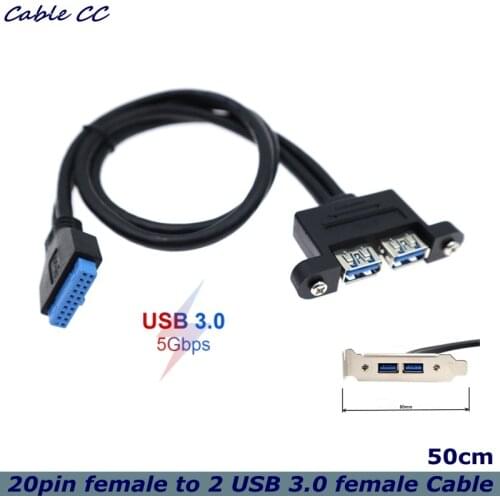 5Gbps 2 Ports USB 3.0 Female Back Panel To Motherboard 20pin Header Connector Cable Adapter With PCI Slot Plate Bracket 0.5m
