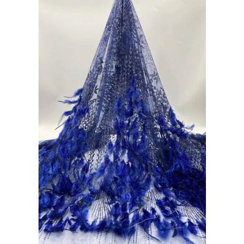African lace fabric 2021 high quality lace with feather Nigerian tulle lace fabric party J4031