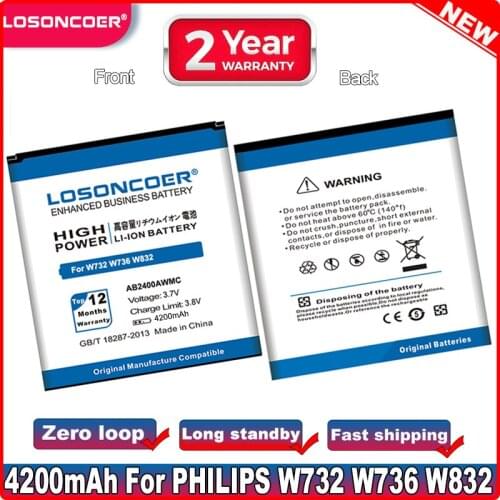 LOSONCOER 4100mAh Battery for Philips W736 W832 W732 D833 W737 W6500 W9588 AB2400AWMC Battery