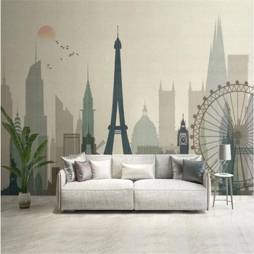 Large 3D wallpaper mural custom Nordic nostalgic city landscape bedroom living room TV background wallpaper mural
