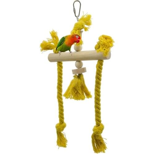 Wooden Cotton Rope Parrot Swing Bird Swing Toy Parrot Perch Playstand With Chewing Beads Cage Sleeping Stand Play Toys For Birds