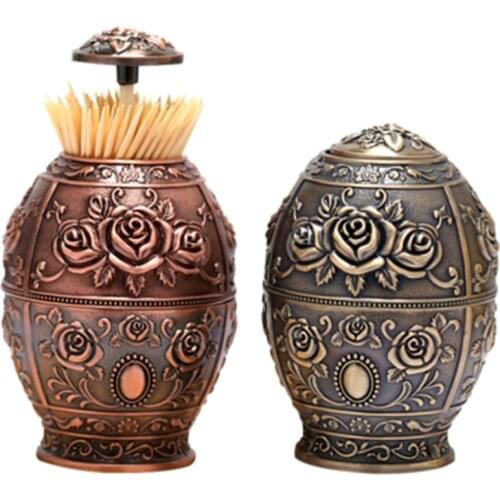 Toothpick Holder Automatic Push Style Retro Metal European Toothpick Box Container for Home Restaurant Café Club Bar Hotel Usage