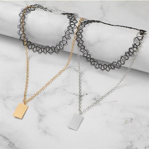 Hiphop Gold Silver Color Long Chain Necklace For Women Punk Multilayered Smooth Plate Hanging Tag Pendant Necklace Jewelry