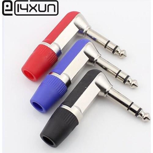 EClyxun 1Pcs 6.35mm 3Pole Stereo Audio Male Plug 6.35 Right Angle Amplifier Microphone Jack 6.5 mm TRS Plug Welding Connector