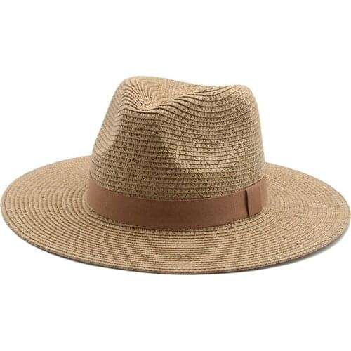 Women jazz caps ribbon band classic khaki black white outdoor beach caps sun protective casual women men straw hats