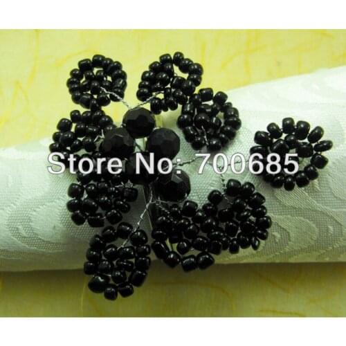 Black glass beades flower bulk napkin ring, acrylic diamond wedding napkin holder