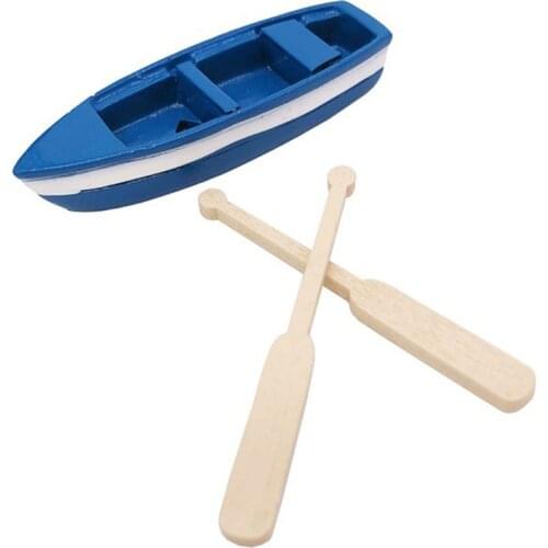 1/12 Dollhouse Miniature Accessories Mini Resin Boat with Two Oar Simulation Beach Model Toy for Doll House Decoration
