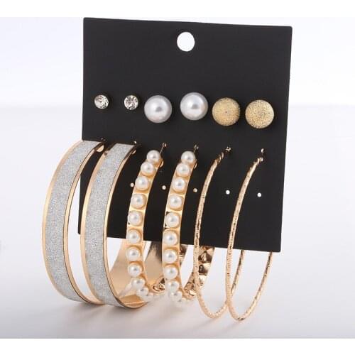 Fashion Vintage Pearl Twist Big Circle Earrings Set for Women Fashion Geometric Imitation Pearl Crystal Earrings Jewelry