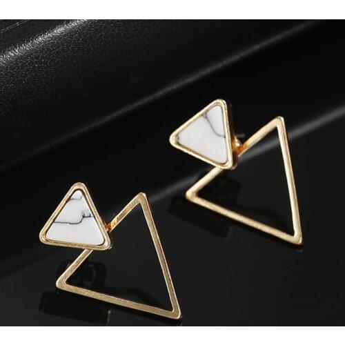Fashion Women Simple Double Triangle Hollow Pendant Jacket Ear Stud Earrings Jewelry Gift