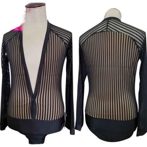 MenS New Striped Latin Dance Shirt Performance Dance Clothing Ballroom Tango Waltz Stage Performance Dancing Leotard DWY1111