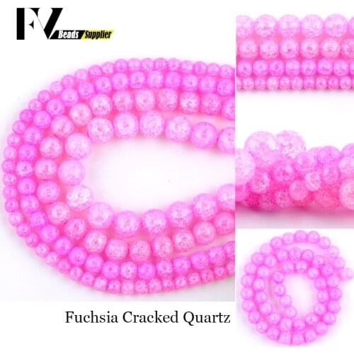Natural Stone Fuchsia Cracked Crystal Spacer Round Beads For Jewelry Making DIY Bracelets Necklace Needlework 6 8 10 12mm 15"