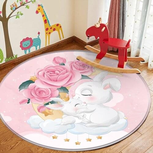 Non-Slip Cute Cartoon Rabbit Blue Picture Children Flannel Carpet Baby Hand Print Carpet Baby Play Mat Fashion Children Carpet