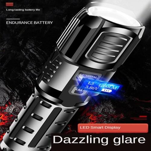 New Zoom Flashlight 9 Core P99 Super Bright Flashlight USB Charging Smart Electric Display Aluminum Alloy High Power Flashlight