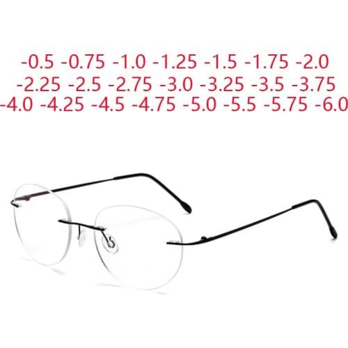 Titanium Alloy Framless Oval Myopia Glasses Finished Women Men Ultra-light Rimless Prescription Eyeglasses 0 -0.5 -0.75 To -6.0