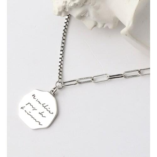 Irregular Round Box Clavicle Chain 925 Sterling Silver Pendant Necklace For Women Engraved Letter Jewelry Gifts