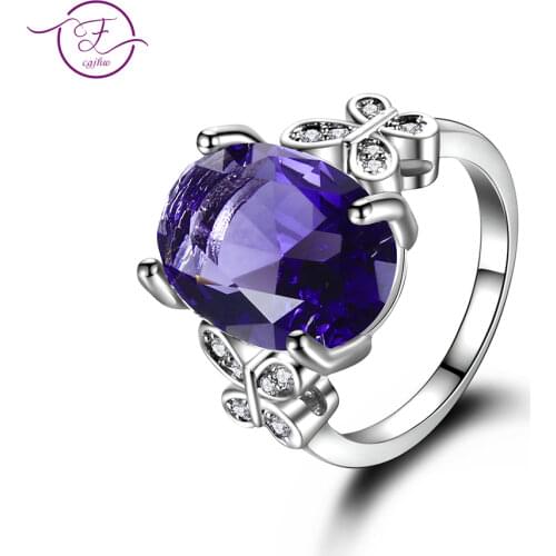 Wholesale Romantic Butterfly Gemstone Fine Jewelry CZ Crystal 925 Silver Ring Womens Bridal Engagement Wedding Rings Size 5-10