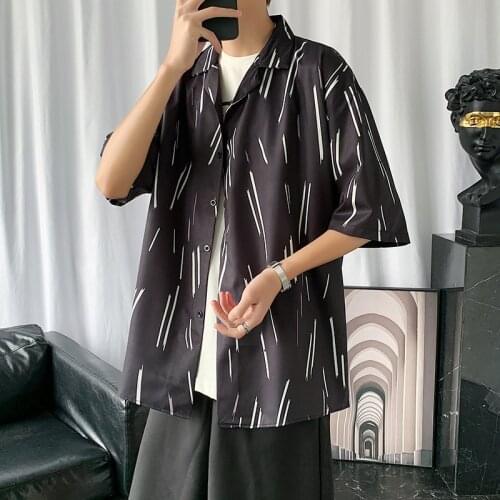 Summer The New Men Stripe Printing Short Sleeve Shirt Lapel Comfortable Shirt