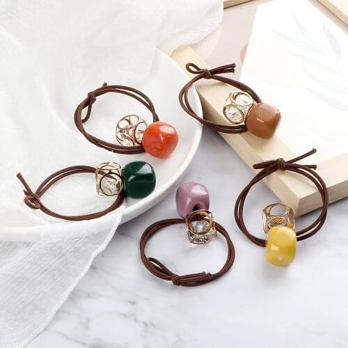 Bling Crystal Cube Acrylic Hair Bands Ties Korean Elastic Scrunchies Elegant Women Girls Rubber Hair Accessories Headwear Holder