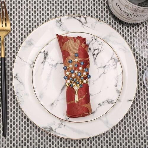 6pcs Western-style alloy bead flower napkin buckle wholesale hotel model box dining table supplies napkin ring napkin rings