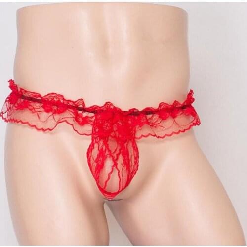 Sexy man lace edge thongs gay men t-back