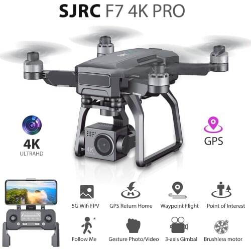 SJRC F7 4K PRO RC Drone with Camera 4K 3-Axis Gimbal Mechanical 5G WIFI FPV Brushless Motor GPS Follow Me Gesture Photo Toys Kid