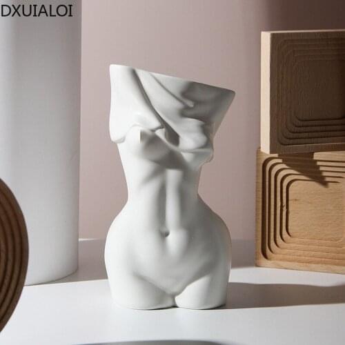 Creative white matte body art vase decoration ceramic crafts living room desktop flower arrangement vase home decoration