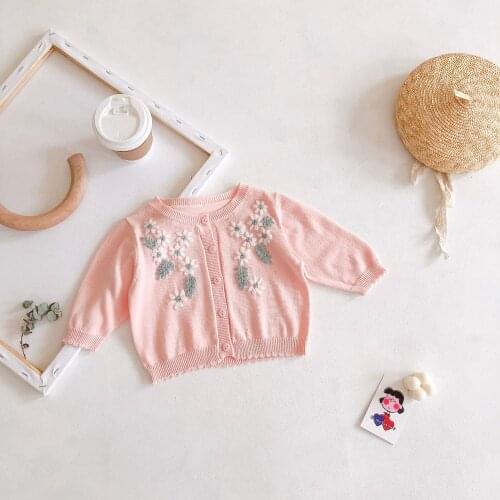 Sweet Girls Sweater Coats 2020 Autumn Winter Kids Baby Infants Embroidery Knitwear Kint Cardigan Sweater Outwear Coat S11076