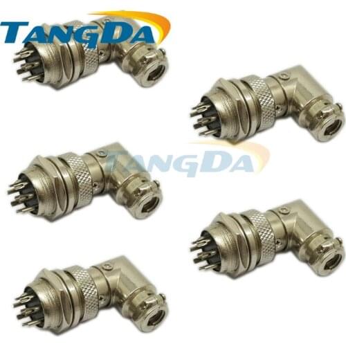 Tangda 5pcs Aviation Plug Male+Female 90 degree Connector 16mm 8Pin 8P GX16 elbow 16mm M16 8 core right angle