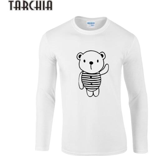 TARCHIA 2021 New Fashion Bear Printed Men Clothes Solid Color Long Sleeve Slim Fit T Shirt Men Cotton T-Shirt Casual T Shirts