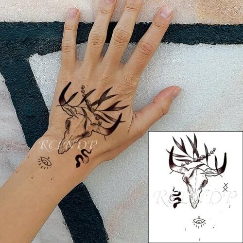 Waterproof Temporary Tattoo Sticker Cow Head Skull Horns Snake Eye Flower Element Fake Tatto Flash Tatoo for Women Men