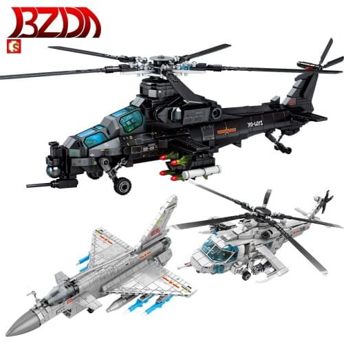 BZDA Military Series Z-10 Attack Helicopter Building Blocks Gunship Model aircraft Toys Bricks For Christmas Gifts For Kids