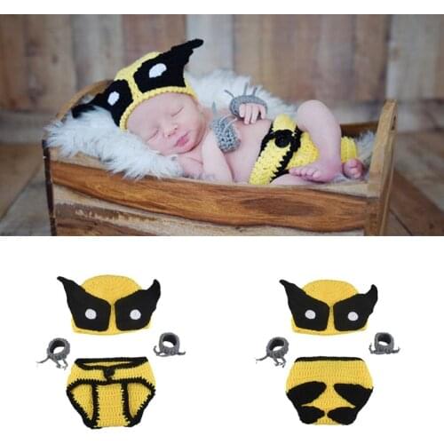 Crochet Knit Wolverine Baby Costume Newborn Photo Props Accessories Handmade Infant Clothes Set Toddler Kids Coming Home Outfits