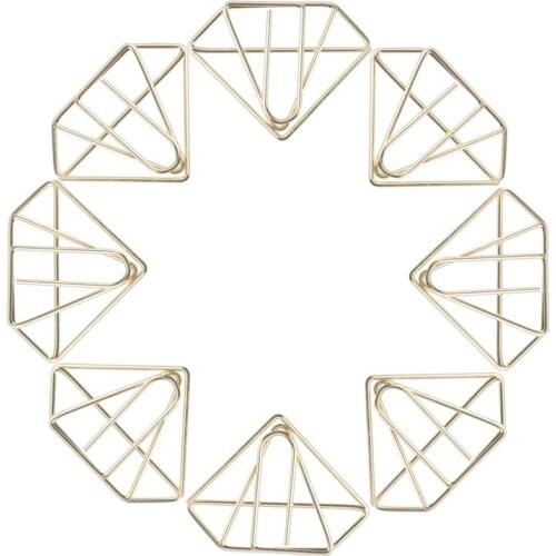 8pcs Bright Diamond Paperclip Paper Clips Marking Bookmark Pin Stationery School Supplies Office Binding Accessories (Golden)
