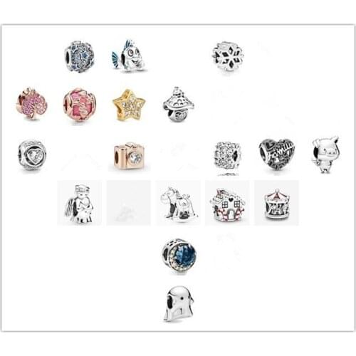 925 Sterling Silver Bead Charm Rose Sparkling Pave Leaf Charm Fit Women Pan Bracelets & Necklace Diy Jewelry